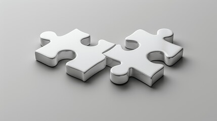 Obraz premium Minimalist 3D Render of Two White Puzzle Pieces on Light Background