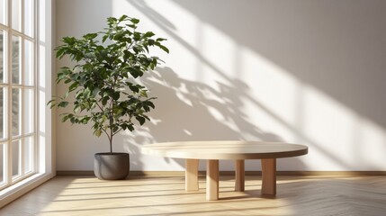 Minimalist Interior with Plant and Round Table