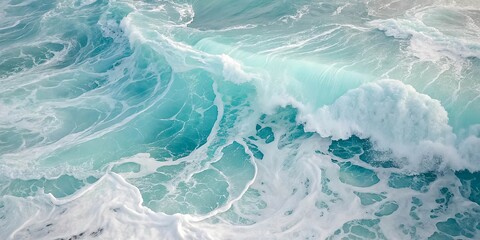 Obraz premium A turquoise wave crests with white foam, showcasing the powerful energy and beauty of the ocean.