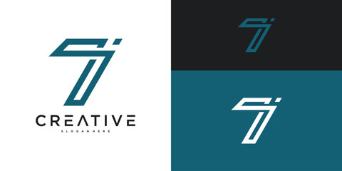 Creative modern number 7 logo design. Premium Vector