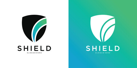 Shield logo template, modern creative concapt design. Premium Vector