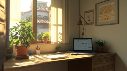Fototapeta premium Bright and Cozy Home Office with Natural Light