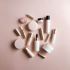 Obraz premium set of cosmetic products mock up designs on light pink color background 