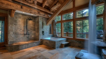 Elegant Natural Bathroom with Stone and Wood Accents