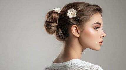 Fototapeta premium Elegant Profile of a Woman with Hair Accessories
