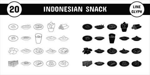 Indonesian Snack Line Glyph Vector Illustration Icon Sticker Set Design Materials