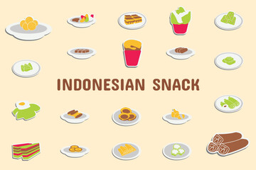Indonesian Snack Lineal Color Vector Illustration Icon Sticker Set Design Materials