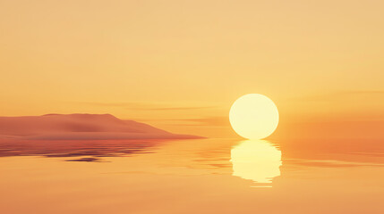 A serene sunset over calm waters, casting a warm golden glow on the horizon.
