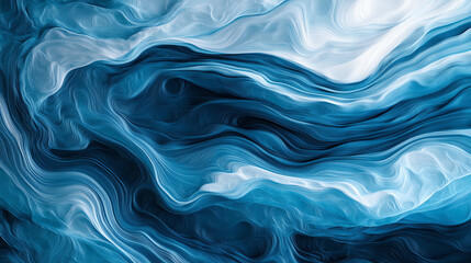 Fototapeta premium Abstract blue and white waves create a soothing fluid pattern, perfect for backgrounds and design projects.