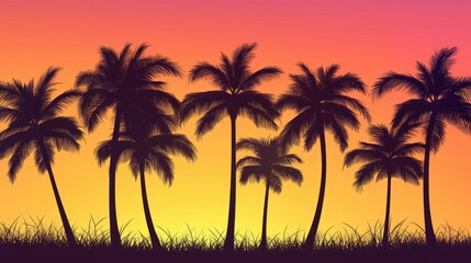 Tropical Sunset with Silhouette of Palm Trees