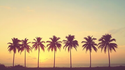 Tranquil Sunset with Silhouetted Palm Trees