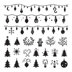 Fototapeta premium Silhouette set of christmas lights on white background