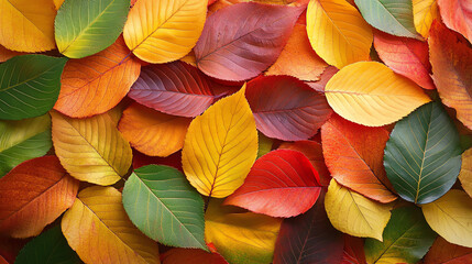 Obraz premium Colorful autumn leaves in various shades, creating a vibrant natural mosaic on the ground.