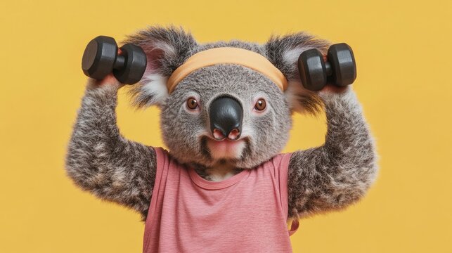 Koala in a Pink Tank Top Lifting Weights