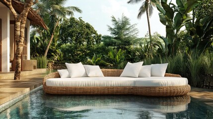 Obraz premium Luxurious Outdoor Lounge by Pool in Tropical Setting