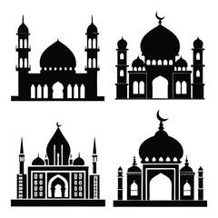 set of islamic mosques silhouettes vector illustration