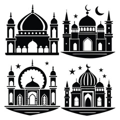 set of islamic mosques silhouettes vector illustration