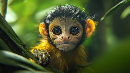 Obraz premium Adorable Baby Spider Monkey Portrait in Lush Jungle Setting