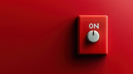 Industrial switch with ON text on a solid red background