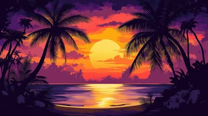 Vibrant Tropical Sunset Over Calm Ocean Waters