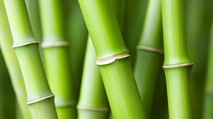 Closeup of vibrant green bamboo stalks, a look into nature's peaceful sanctuary