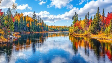 Fototapeta premium Scenic Autumn River with Colorful Fall Foliage