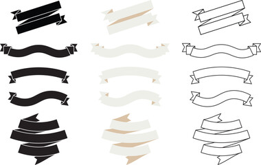 Banner Graphic set. Wavy banner ribbons for titles and text. Double and triple banners.