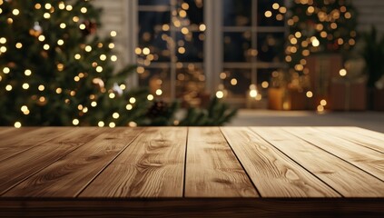 Create holiday memories with a Christmas layout and empty wooden table.