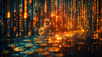 Naklejka premium Futuristic 3D Concept of Digital Currency in Virtual World