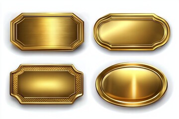 Realistic 3D designs of gold plates for nameplates.