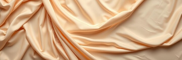 Fototapeta premium Silk slip dress with lace detailing on neutral tone fabric, glamour, silk