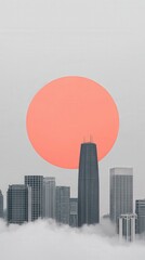 Cityscape Sunrise with Orange Sun and Clouds   Urban Architecture Photography