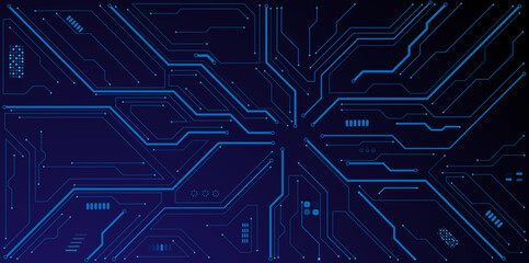 Abstract digital background with circuit line elements in technology blue.