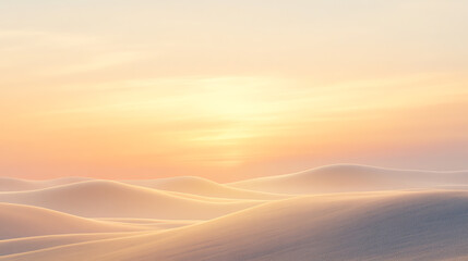 Serene landscape with soft pastel colors during sunrise over rolling hills, evoking tranquility and peace.