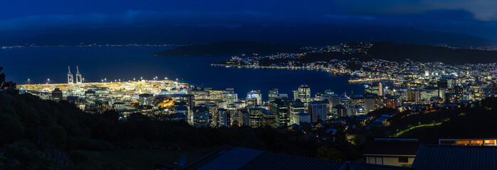 ニュージーランド　ウェリントンにあるステリン記念公園からみえる市街地と港の夜景
