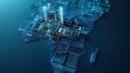 Fototapeta premium Digital representation of Africa with futuristic cityscape and technology