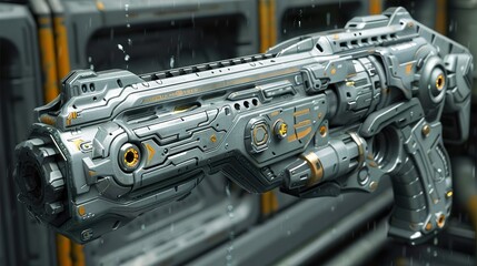 Fototapeta premium Futuristic Weapon Concept Art: Detailed 3D Model of a Sci-Fi Handgun