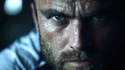 Determined Athlete Close Up Portrait with Stadium Background
