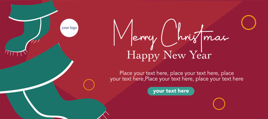 Creative Merry christmas and happy new year mininal greeting card with syal element vector illustration on red abstract background for sale, advertisement promotion, gift, poster, flyer and banner.