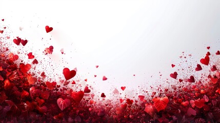 Amazing glowing background of red hearts, isolated on white background with space for text. Valentines.Background.Backdrop