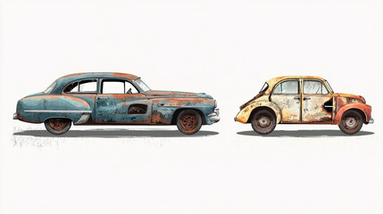 Abandoned ruined damaged junk car.