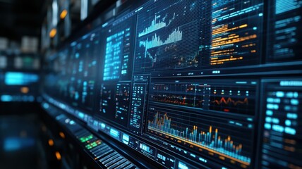 High-detail screen with warehouse operations data, manager analyzing global stock flow