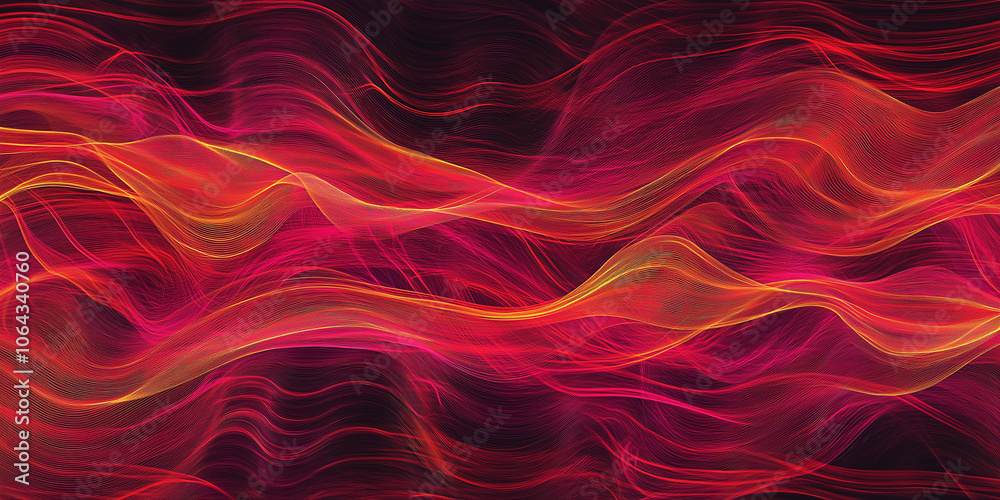 Poster abstract red and orange waves flowing seamlessly on black background
