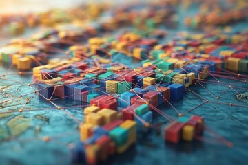 Obraz premium Geometric shapes representing trade routes, shifting in response to policy changes