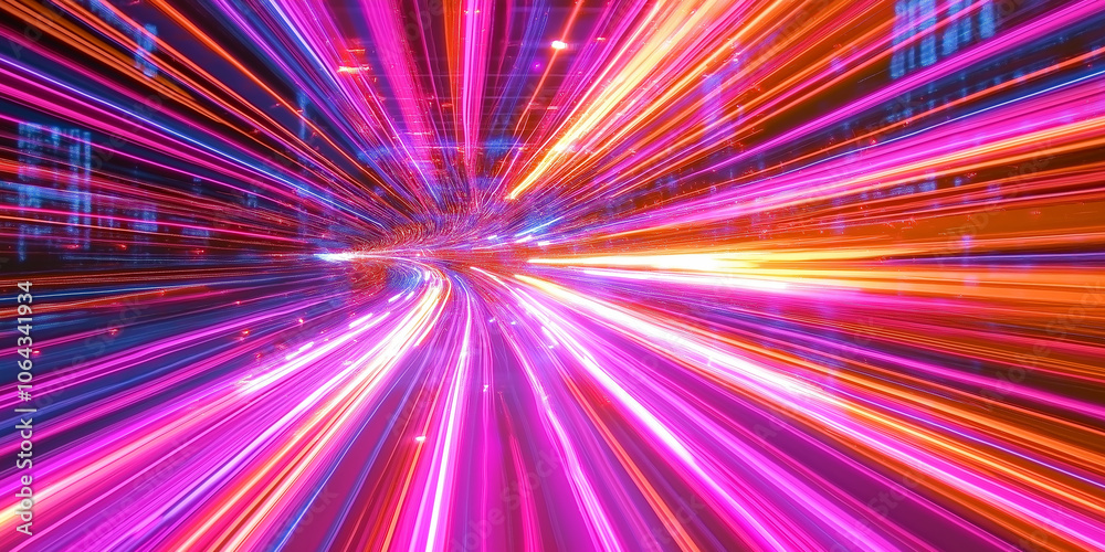 Aufkleber Fast moving colorful lights and data flowing through cyberspace tunnel