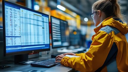 Digital order processing system on screen, worker reviewing details