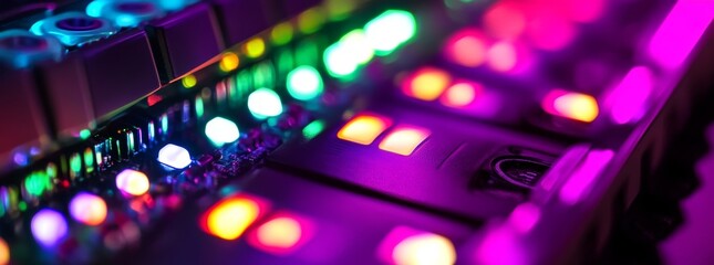 Colorful control panel with bright lights.