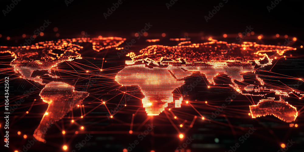 Fototapete global network connecting continents with data flow and technology
