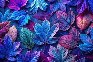 Fototapeta premium Violet tropical leaves glowing in the dark creating a stunning pattern