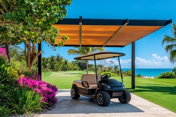 Minimalist Golf Cart Under Bright Canopy
